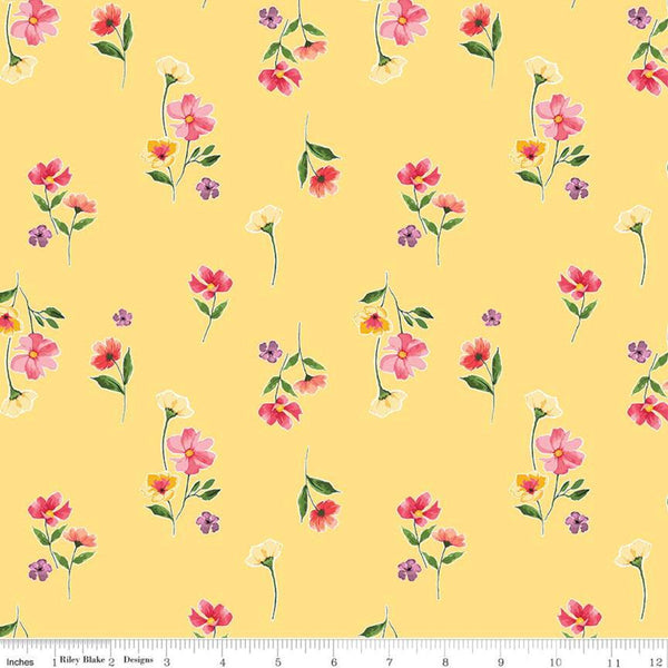 11" End of Bolt - CLEARANCE Glohaven Flowers C9832 Yellow - Riley Blake Designs - Floral - Quilting Cotton Fabric