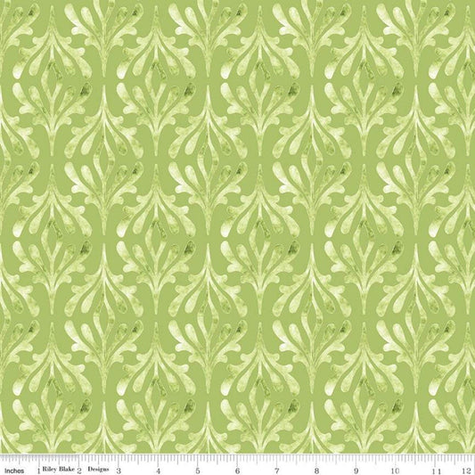 CLEARANCE Glohaven Damask C9833 Green - Riley Blake Designs - Tone on Tone Watercolor Pattern -  Quilting Cotton Fabric