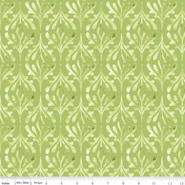 SALE Glohaven Damask C9833 Green - Riley Blake Designs - Tone on Tone Watercolor Pattern -  Quilting Cotton Fabric