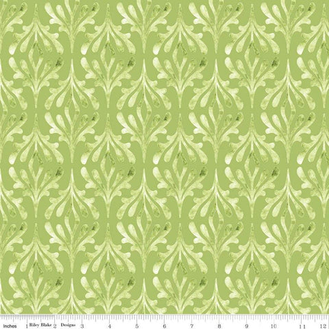 SALE Glohaven Damask C9833 Green - Riley Blake Designs - Tone on Tone Watercolor Pattern -  Quilting Cotton Fabric