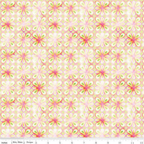 CLEARANCE Glohaven Petals C9836 Green - Riley Blake Designs - Geometric Floral Medallions Flowers -  Quilting Cotton Fabric