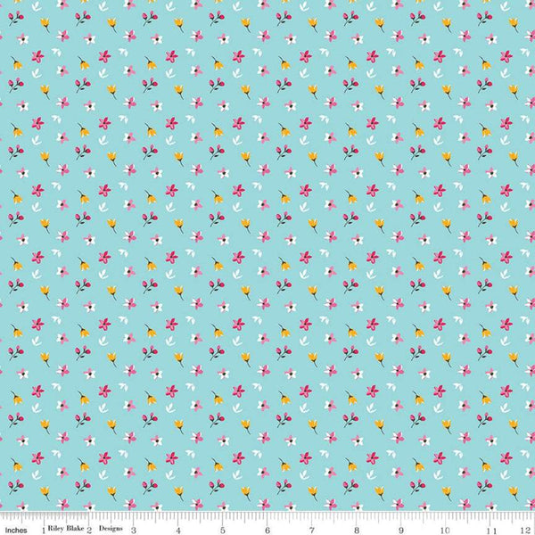 Fleur Petite Flowers C9874 Aqua - Riley Blake Designs - Floral Flower Flowers Blue - Quilting Cotton Fabric