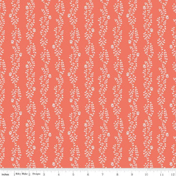 CLEARANCE New Dawn Clover Stripe C9854 Coral - Riley Blake Designs - Orange Pink Floral Flowers Leaves Striped Stripes -  Quilting Cotton