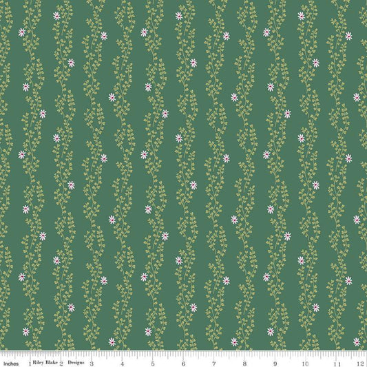 CLEARANCE New Dawn Clover Stripe C9854 Dark Green - Riley Blake Designs - Floral Flowers Leaves Striped Stripes - Quilting Cotton
