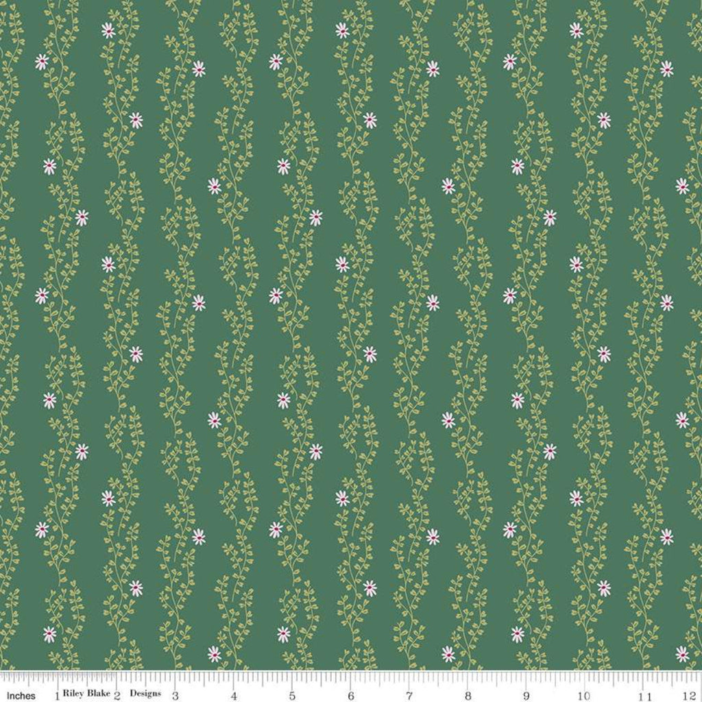 SALE New Dawn Clover Stripe C9854 Dark Green - Riley Blake Designs - Floral Flowers Leaves Striped Stripes - Quilting Cotton