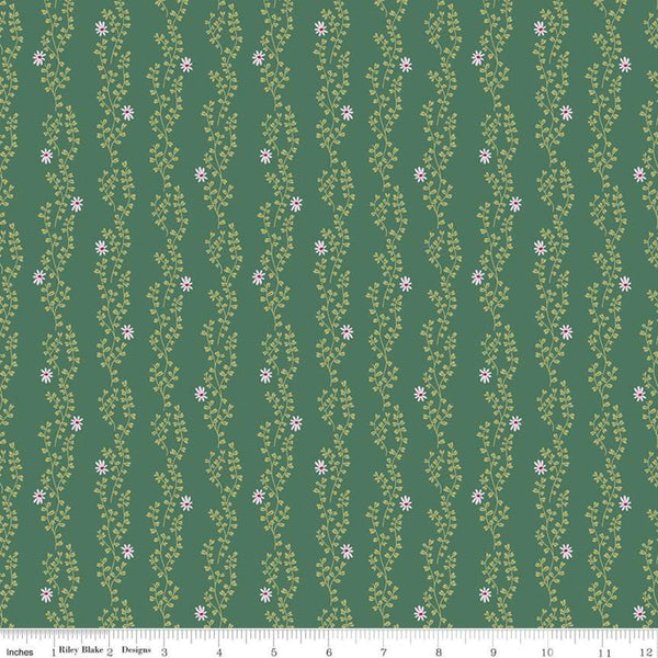 CLEARANCE New Dawn Clover Stripe C9854 Dark Green - Riley Blake Designs - Floral Flowers Leaves Striped Stripes - Quilting Cotton