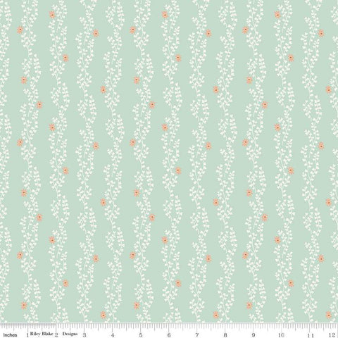 SALE New Dawn Clover Stripe C9854 Mint - Riley Blake Designs - Green Floral Flowers Leaves Striped Stripes - Quilting Cotton Fabric