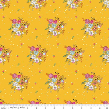 CLEARANCE Idyllic Bouquets C9882 Mustard - Riley Blake Designs - Flowers Floral Dots Yellow Cream - Quilting Cotton Fabric
