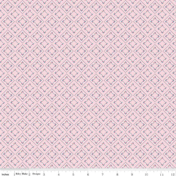 Fat Quarter End of Bolt Piece - SALE Idyllic Pavement C9884 Pink - Riley Blake - Geometric On-Point Squares Square - Quilting Cotton Fabric