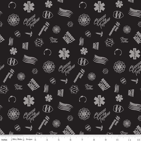 CLEARANCE Nobody Fights Alone First Responder C10421 Black - Riley Blake Designs - Flags Stronger Together - Quilting Cotton Fabric
