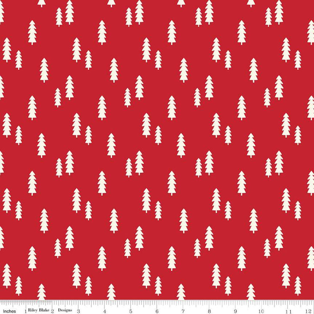 SALE Wild at Heart Trees C9824 Red - Riley Blake Designs - Outdoors Cream Pine Trees on Red - Quilting Cotton Fabric