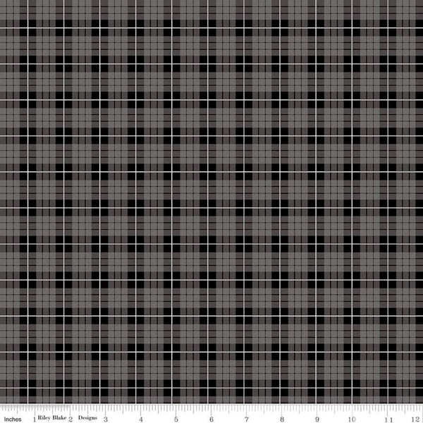 SALE Wild at Heart Plaid C9825 Gray - Riley Blake Designs - Outdoors Geometric Gray Cream Black - Quilting Cotton Fabric