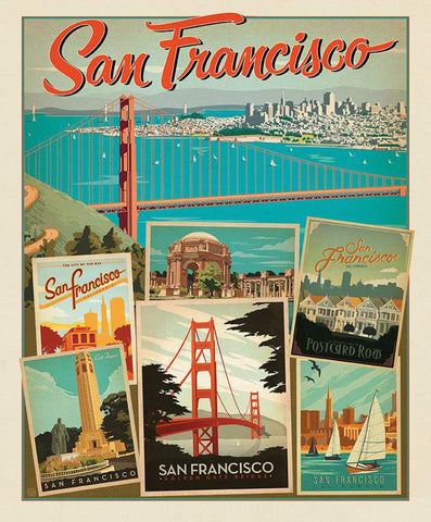 SALE Destinations Poster Panel P10021 San Francisco by Riley Blake Designs - Golden Gate Bridge DIGITALLY PRINTED - Quilting Cotton Fabric