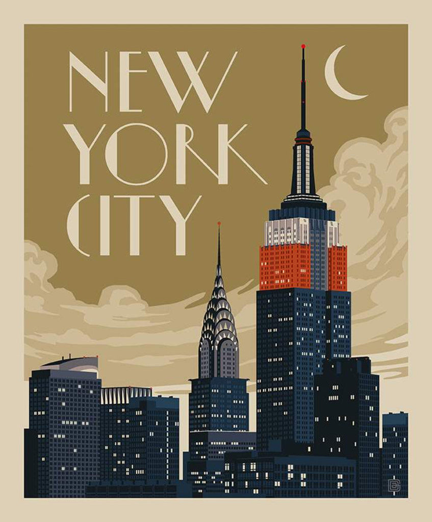 SALE Destinations Poster Panel P10024 New York City Skyline by Riley Blake Designs - Chrysler Empire State Building - Quilting Cotton Fabric