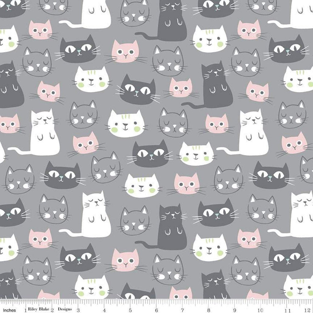 32" End of Bolt Piece - SALE Purrfect Day Main C9900 Gray - Riley Blake Designs - Cat Cats Kittens Gray Pink White - Quilting Cotton Fabric