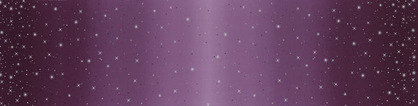 SALE Ombre Fairy Dust METALLIC 10871 Aubergine - Moda - Light to Darker Eggplant Purple with Silver SPARKLE Stars - Quilting Cotton Fabric