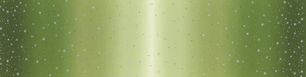 SALE Ombre Fairy Dust METALLIC 10871 Evergreen - Moda - Light to Darker Green with Silver SPARKLE Stars - Quilting Cotton Fabric