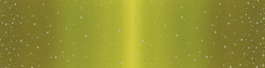 33" End of Bolt - CLEARANCE Ombre Fairy Dust METALLIC 10871 Avocado - Moda - Green with Silver SPARKLE Stars - Quilting Cotton Fabric