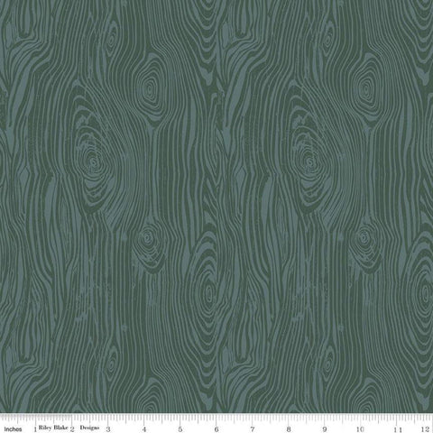 Fat Quarter End of Bolt - My Heritage Faux Bois C9793 Teal - Riley Blake - Green Tone on Tone Woodgrain False Wood  - Quilting Cotton Fabric