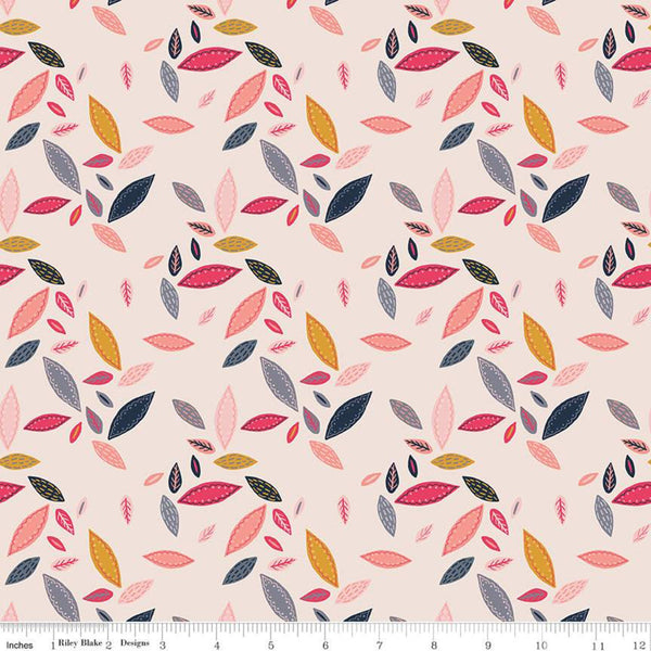 SALE Golden Aster Leaves C9843 Cream - Riley Blake Designs - Floral Scattered Leaves - Quilting Cotton Fabric