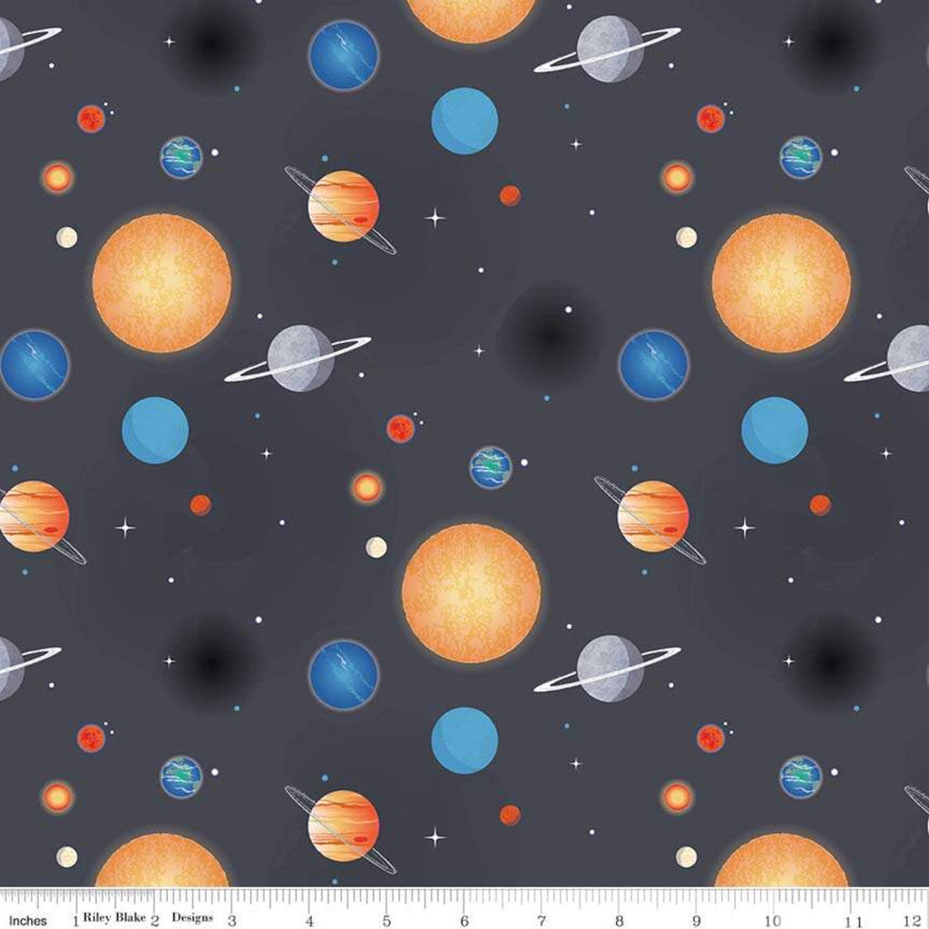 Out of this World with NASA Planets C7803 Charcoal - Riley Blake Designs - Gray Outer Space -  Quilting Cotton Fabric