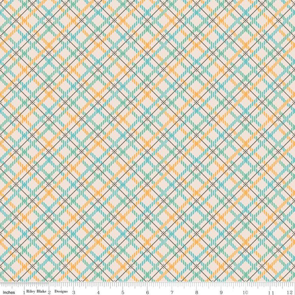 3 Yard Cut - Prim WIDE BACK WB9709 Blue - Riley Blake - 107/108" Wide Diagonal Plaid Blue Green Yellow Cream  - Quilting Cotton Fabric