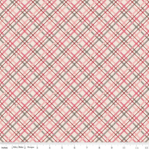 3 Yard Cut - Prim WIDE BACK WB9709 Pink - Riley Blake Designs - 107/108" Wide Diagonal Plaid Cream Pink  - Quilting Cotton Fabric