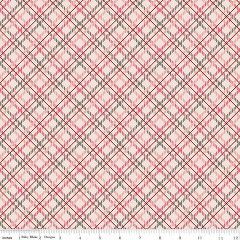 3 Yard Cut - Prim WIDE BACK WB9709 Pink - Riley Blake Designs - 107/108" Wide Diagonal Plaid Cream Pink  - Quilting Cotton Fabric