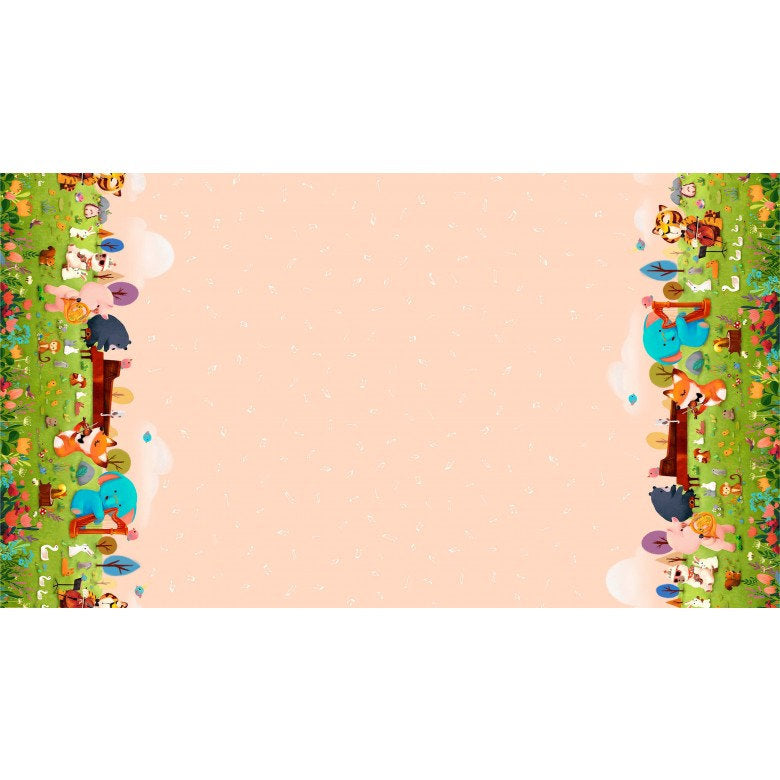 CLEARANCE Woodland Musicians Musical Festival DDC9015 Melon - The Little Red House Michael Miller - Double Border - Quilting Cotton Fabric