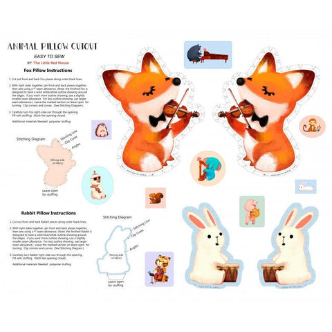 SALE Woodland Musicians Animal Pillow DC9019 Bright White - Michael Miller - Panel Music Musical Instruments Fox  - Quilting Cotton Fabric