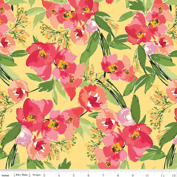 SALE Glohaven Main C9830 Yellow - Riley Blake Designs - Flowers Floral - Quilting Cotton Fabric