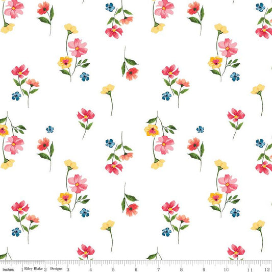 SALE Glohaven Flowers C9832 White - Riley Blake Designs - Floral -  Quilting Cotton Fabric