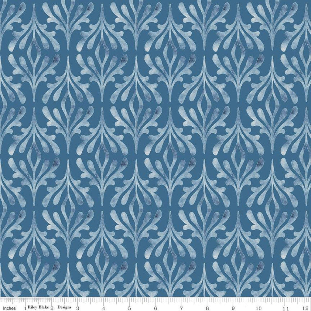 13" End of Bolt - CLEARANCE Glohaven Damask C9833 Blue - Riley Blake Designs - Tone on Tone Watercolor Pattern - Quilting Cotton Fabric