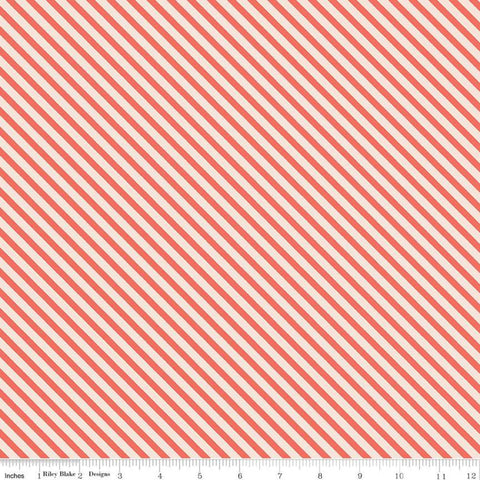 SALE Idyllic Stripes C9885 Coral - Riley Blake Designs - Orange Cream Diagonal Stripe Striped - Quilting Cotton Fabric