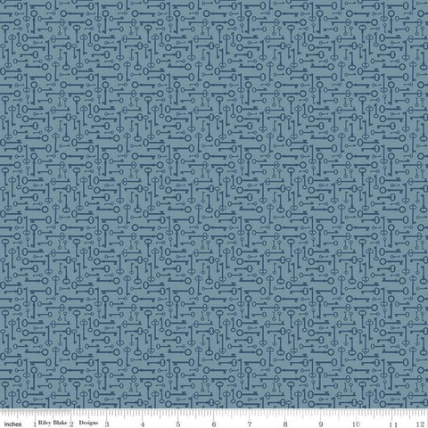 Fat quarter end of Bolt - Bloom and Grow Keys C10114 Blue - Riley Blake Designs - Antique Keys Tone on Tone - Quilting Cotton Fabric