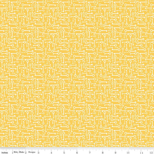 SALE Bloom & Grow Keys C10114 Yellow - Riley Blake Designs - Cream Antique Keys on Yellow - Quilting Cotton Fabric