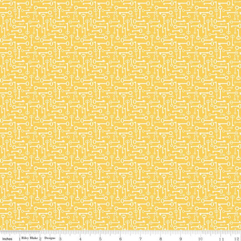 SALE Bloom and Grow Keys C10114 Yellow - Riley Blake Designs - Cream Antique Keys on Yellow - Quilting Cotton Fabric