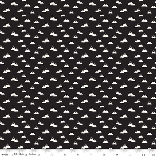 SALE Wild at Heart Mountains C9823 Black - Riley Blake Designs - Outdoors Mountain Peaks Black Cream - Quilting Cotton Fabric
