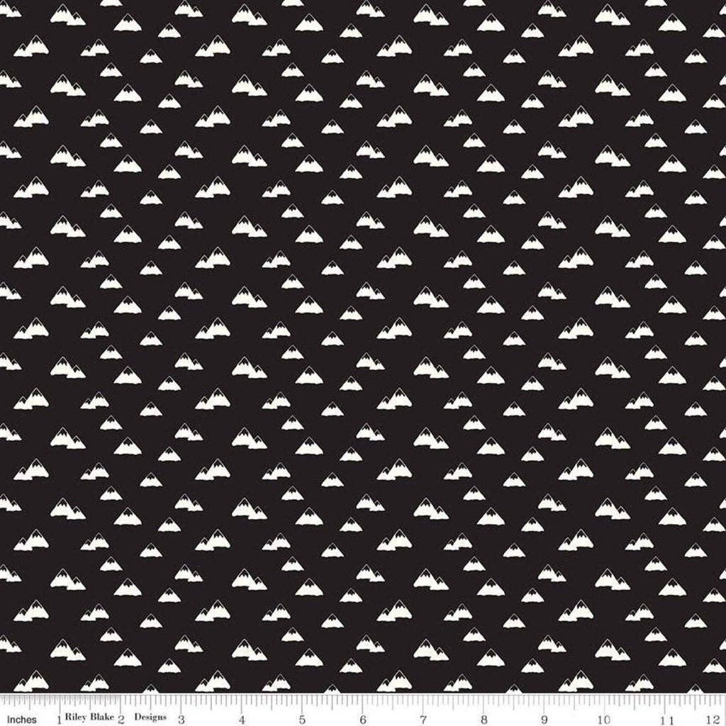 SALE Wild at Heart Mountains C9823 Black - Riley Blake Designs - Outdoors Mountain Peaks Black Cream - Quilting Cotton Fabric