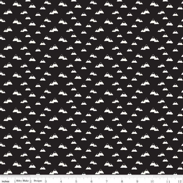 SALE Wild at Heart Mountains C9823 Black - Riley Blake Designs - Outdoors Mountain Peaks Black Cream - Quilting Cotton Fabric