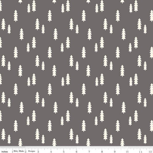 DEAL Wild at Heart Trees C9824 Gray - Riley Blake Designs - Outdoors Cream Pine Trees on Gray - Quilting Cotton Fabric