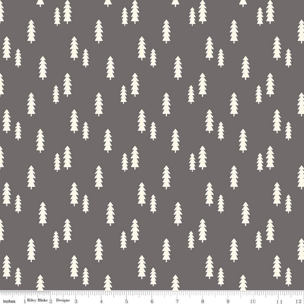 SALE Wild at Heart Trees C9824 Gray - Riley Blake Designs - Outdoors Cream Pine Trees on Gray - Quilting Cotton Fabric