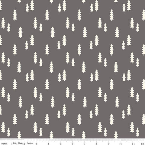 SALE Wild at Heart Trees C9824 Gray - Riley Blake Designs - Outdoors Cream Pine Trees on Gray - Quilting Cotton Fabric