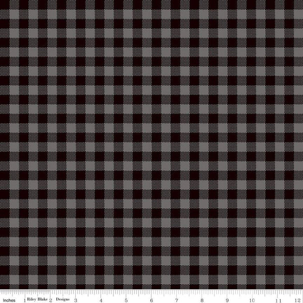 SALE Wild at Heart Buffalo Plaid C9827 Gray - Riley Blake Designs - Outdoors 3/8" Check Black Gray - Quilting Cotton Fabric