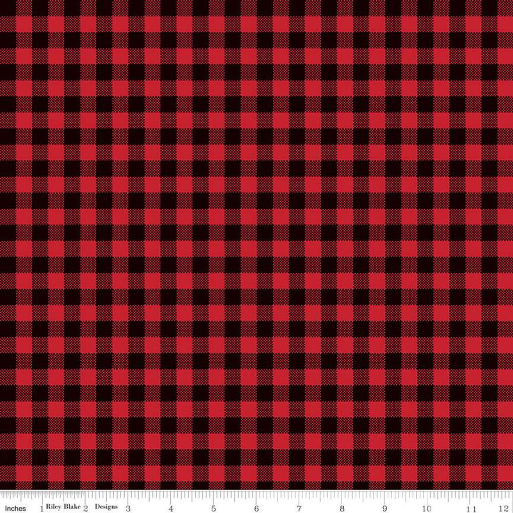 17" End of Bolt - Wild at Heart Buffalo Plaid C9827 Red - Riley Blake Designs - Outdoors 3/8" Check Black Red - Quilting Cotton Fabric