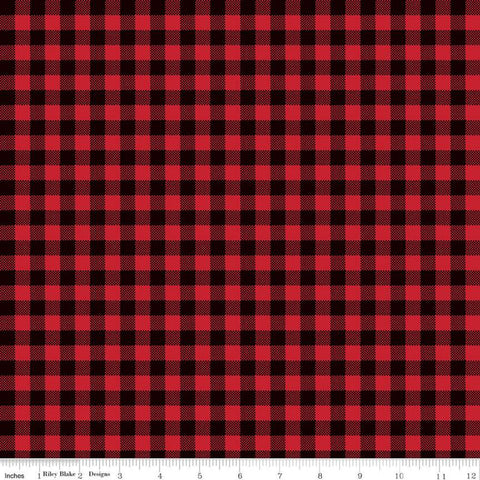 17" End of Bolt - Wild at Heart Buffalo Plaid C9827 Red - Riley Blake Designs - Outdoors 3/8" Check Black Red - Quilting Cotton Fabric