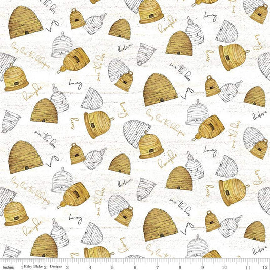 SALE 12" End of Bolt - Bee's Life Beehives C10101 Parchment - Riley Blake - Off-White Bees Honeybees Honey Words -  Quilting Cotton Fabric