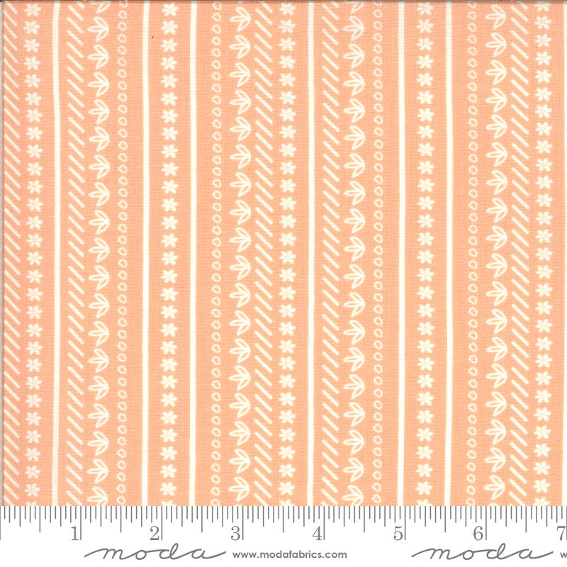 SALE Balboa Sunday Stroll 37595 Coral - Moda Fabrics - Flowers Floral Striped Stripes Peach Orange - Quilting Cotton Fabric