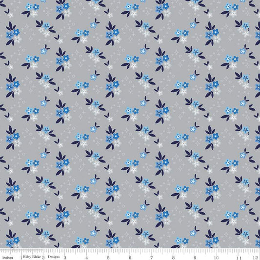 SALE Blue Stitch Ditsy C10061 Gray - Riley Blake Designs - Flowers Floral -  Quilting Cotton Fabric