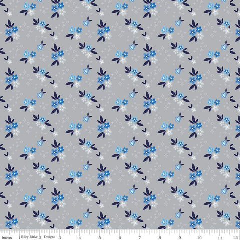 SALE Blue Stitch Ditsy C10061 Gray - Riley Blake Designs - Flowers Floral -  Quilting Cotton Fabric